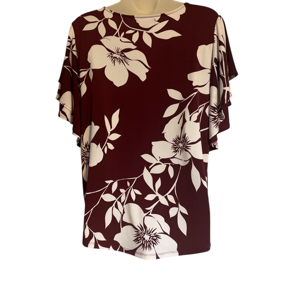 Liz Claiborne Career OFFICE Women's Top - Maroon and White Floral XL #4 - Picture 4 of 6